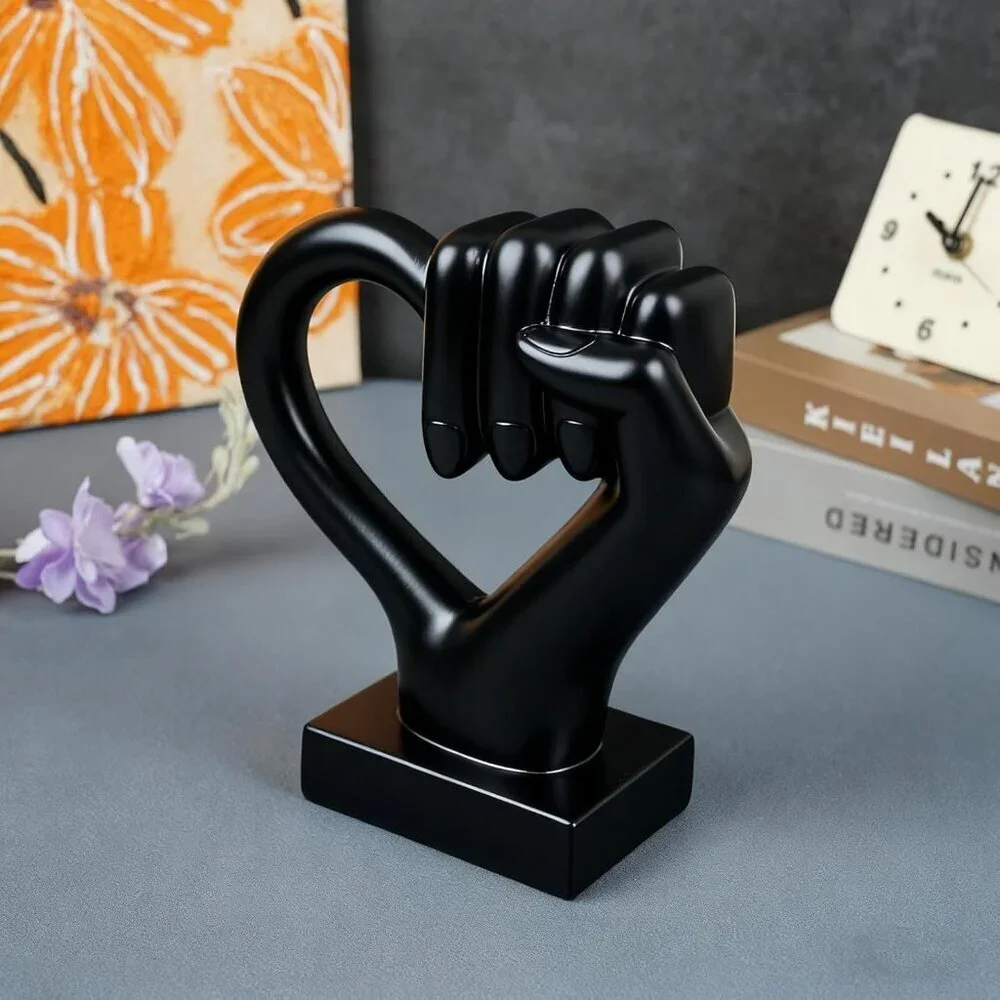 Eclectic Heart Hand Sculpture Love Peace Sign Grasping Gesture Statue Home Décor